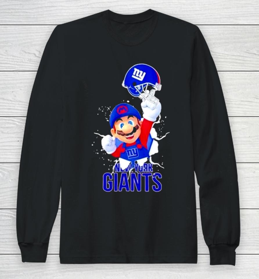 Super Mario X Nfl New York Giants Football Long Sleeve T-Shirt