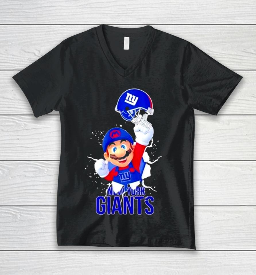 Super Mario X Nfl New York Giants Football Unisex V-Neck T-Shirt