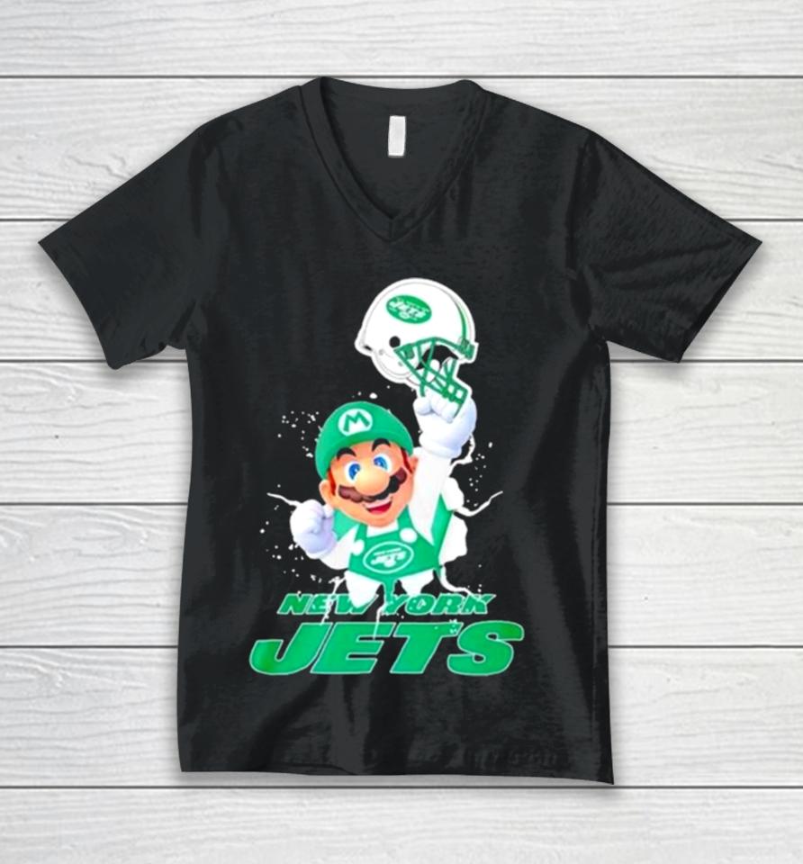 Super Mario X Nfl New York Jets Football Unisex V-Neck T-Shirt
