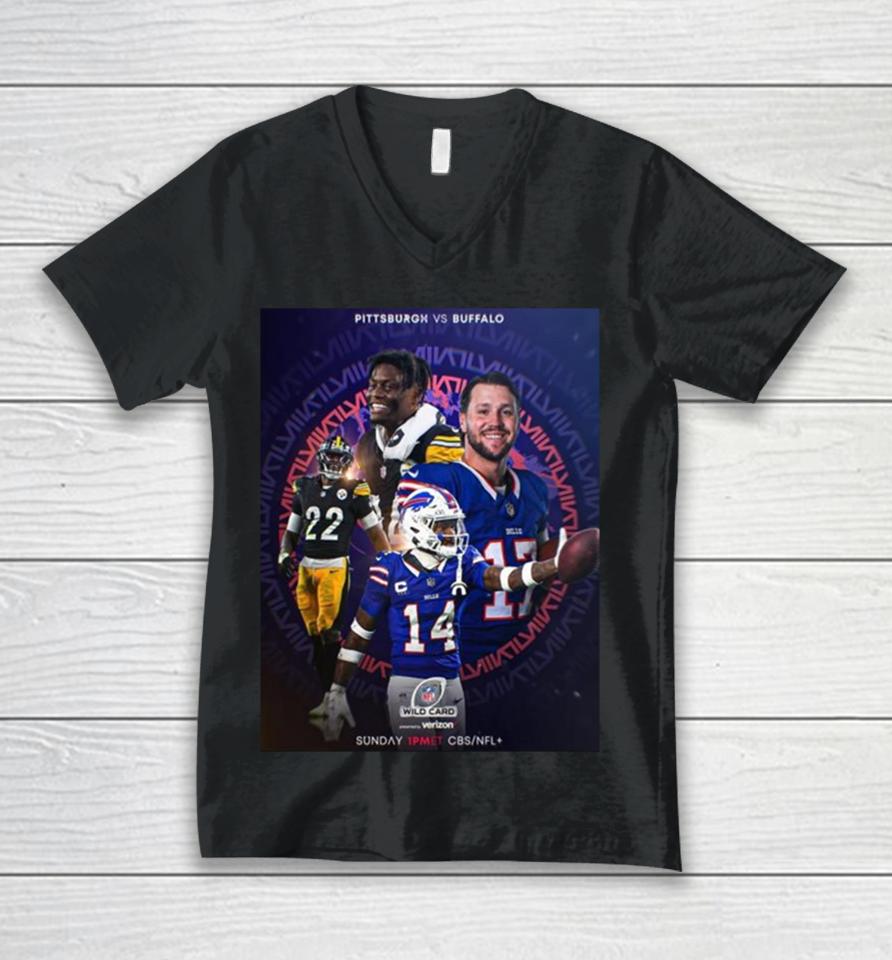 Super Wildcard Weekend Buffalo Bills Versus Pittsburgh Steelers Nfl Playoff Poster Unisex V-Neck T-Shirt