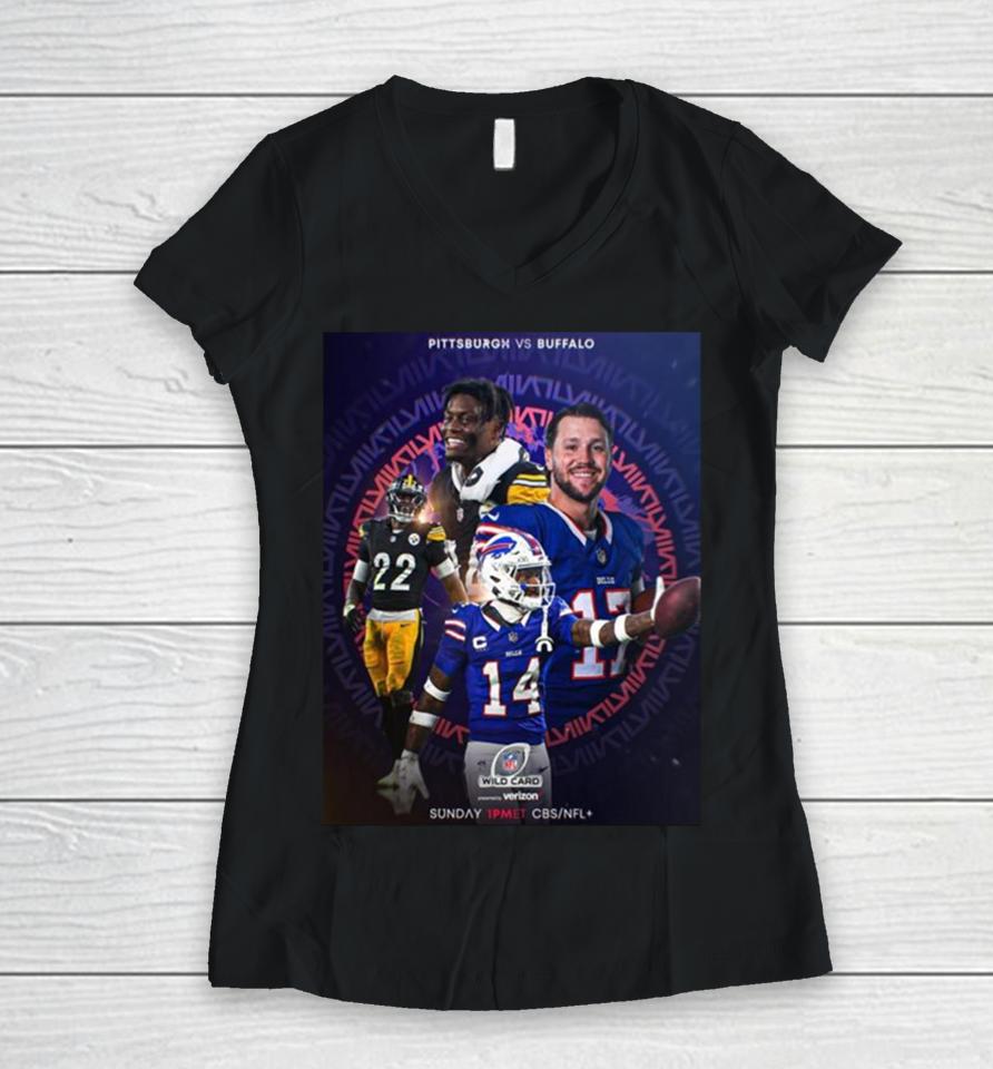 Super Wildcard Weekend Buffalo Bills Versus Pittsburgh Steelers Nfl Playoff Poster Women V-Neck T-Shirt