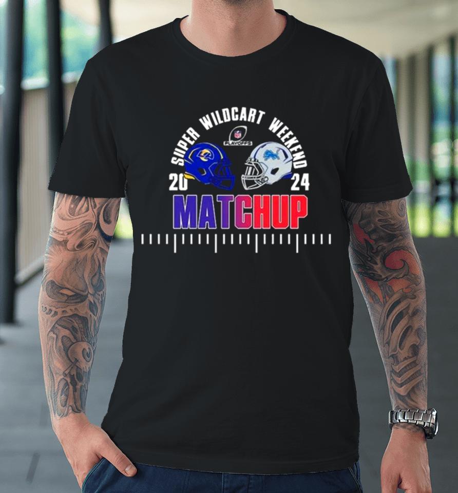 Super Wildcard Weekend Los Angeles Rams Versus Detroit Lions Nfl Playoff January 14Th At Ford Field Head To Head Helmet Premium T-Shirt