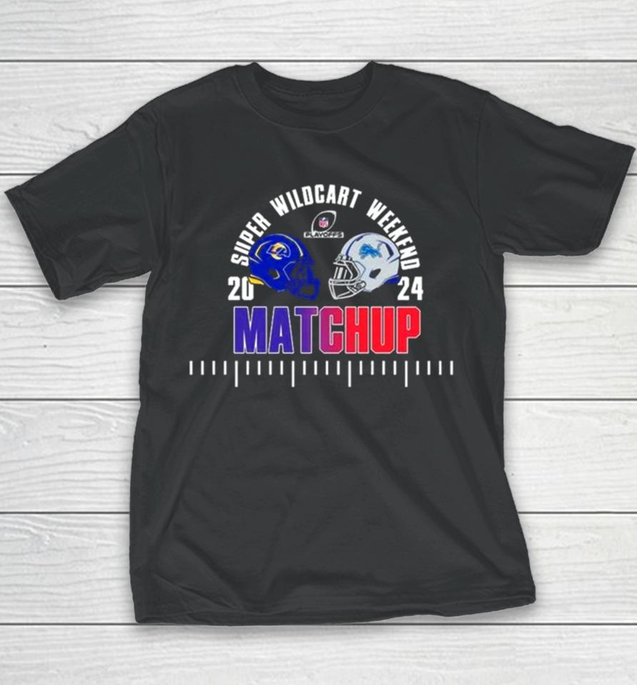 Super Wildcard Weekend Los Angeles Rams Versus Detroit Lions Nfl Playoff January 14Th At Ford Field Head To Head Helmet Youth T-Shirt