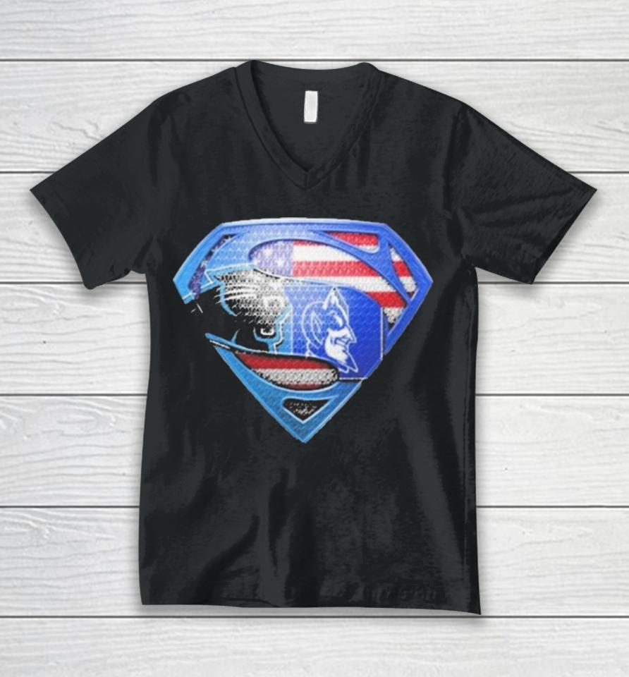 Superman Sports Carolina Panthers And Duke Blue Devils Unisex V-Neck T-Shirt