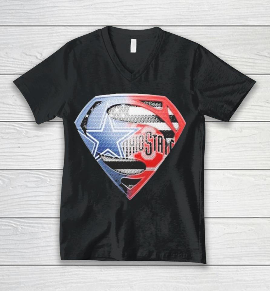 Superman Sports Dallas Cowboys And Ohio State Buckeyes Logo Unisex V-Neck T-Shirt