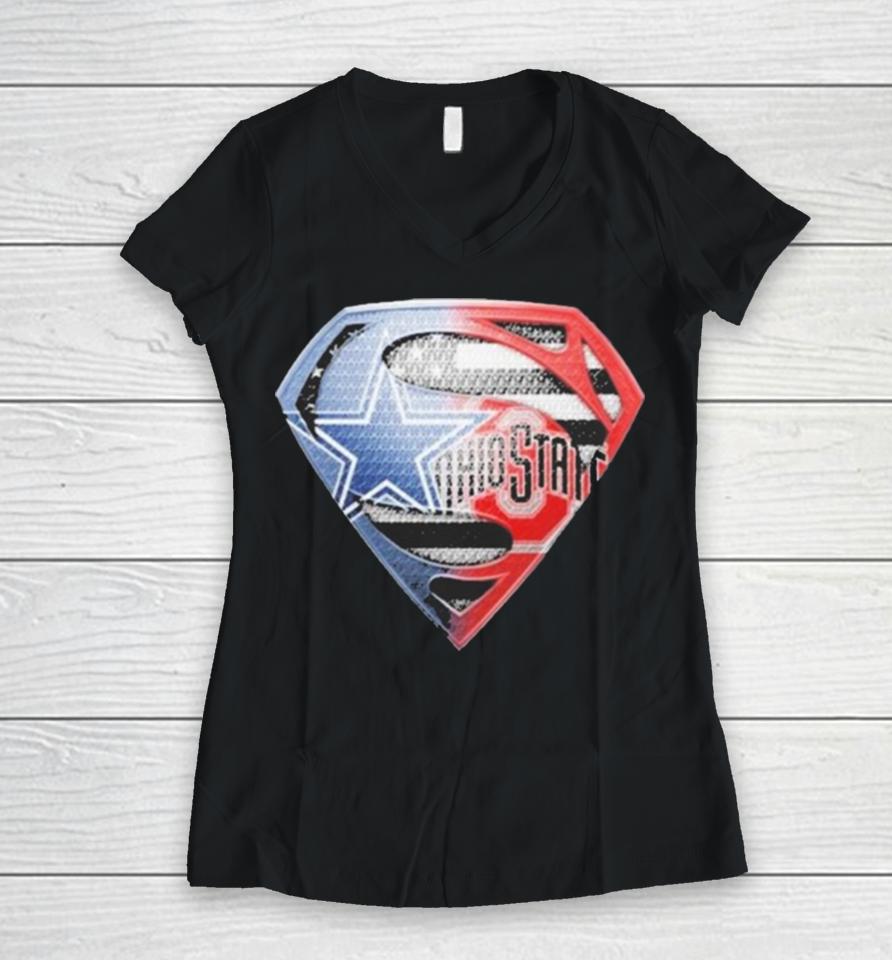 Superman Sports Dallas Cowboys And Ohio State Buckeyes Logo Women V-Neck T-Shirt