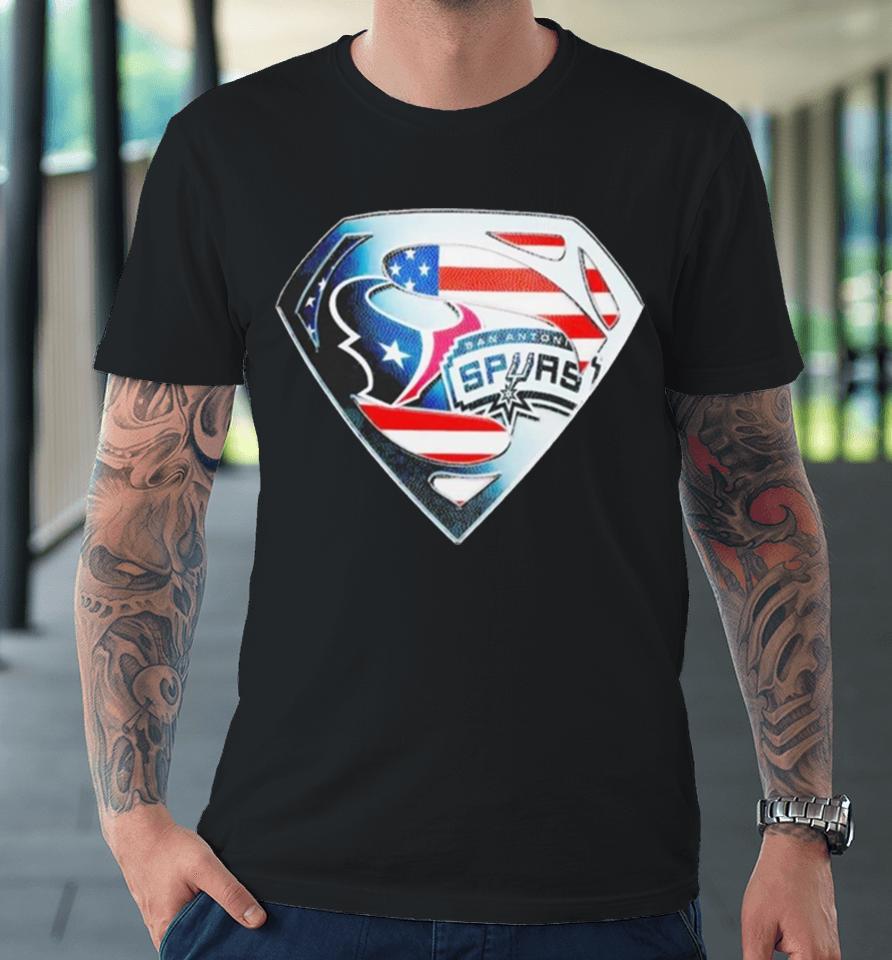 Superman Sports Houston Texans And San Antonio Spurs Logo Premium T-Shirt