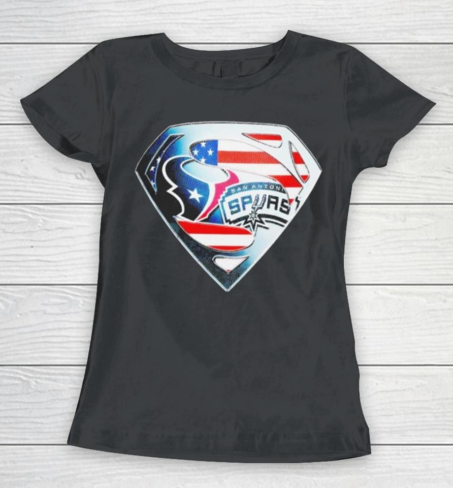 Superman Sports Houston Texans And San Antonio Spurs Logo Women T-Shirt