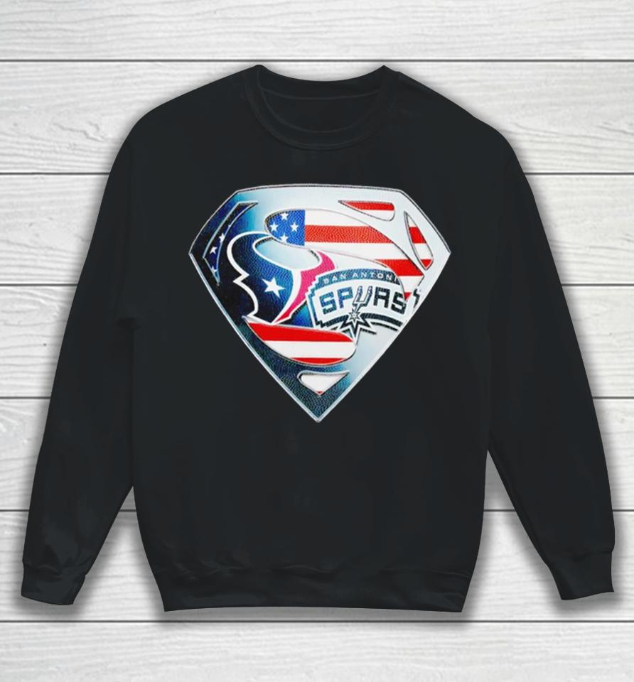 Superman Sports Houston Texans And San Antonio Spurs Logo Sweatshirt