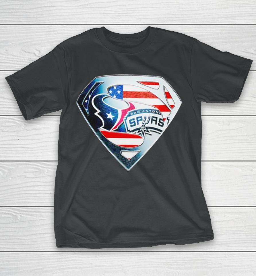 Superman Sports Houston Texans And San Antonio Spurs Logo T-Shirt