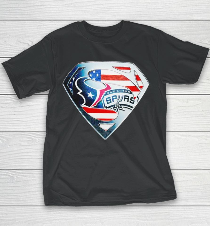 Superman Sports Houston Texans And San Antonio Spurs Logo Youth T-Shirt
