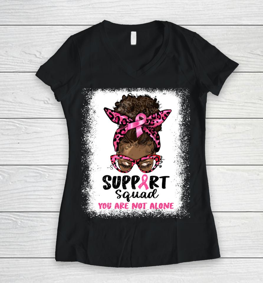Support Squad Afro African Hair Pink Breast Cancer Awareness Women V-Neck T-Shirt