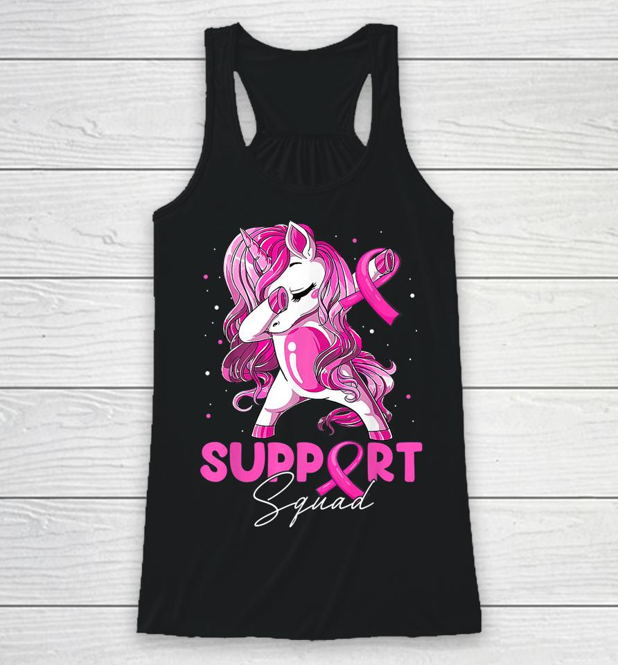 Support Squad Breast Cancer Awareness Pink Dabbing Unicorn Racerback Tank