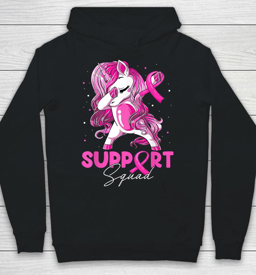 Support Squad Breast Cancer Awareness Pink Dabbing Unicorn Hoodie