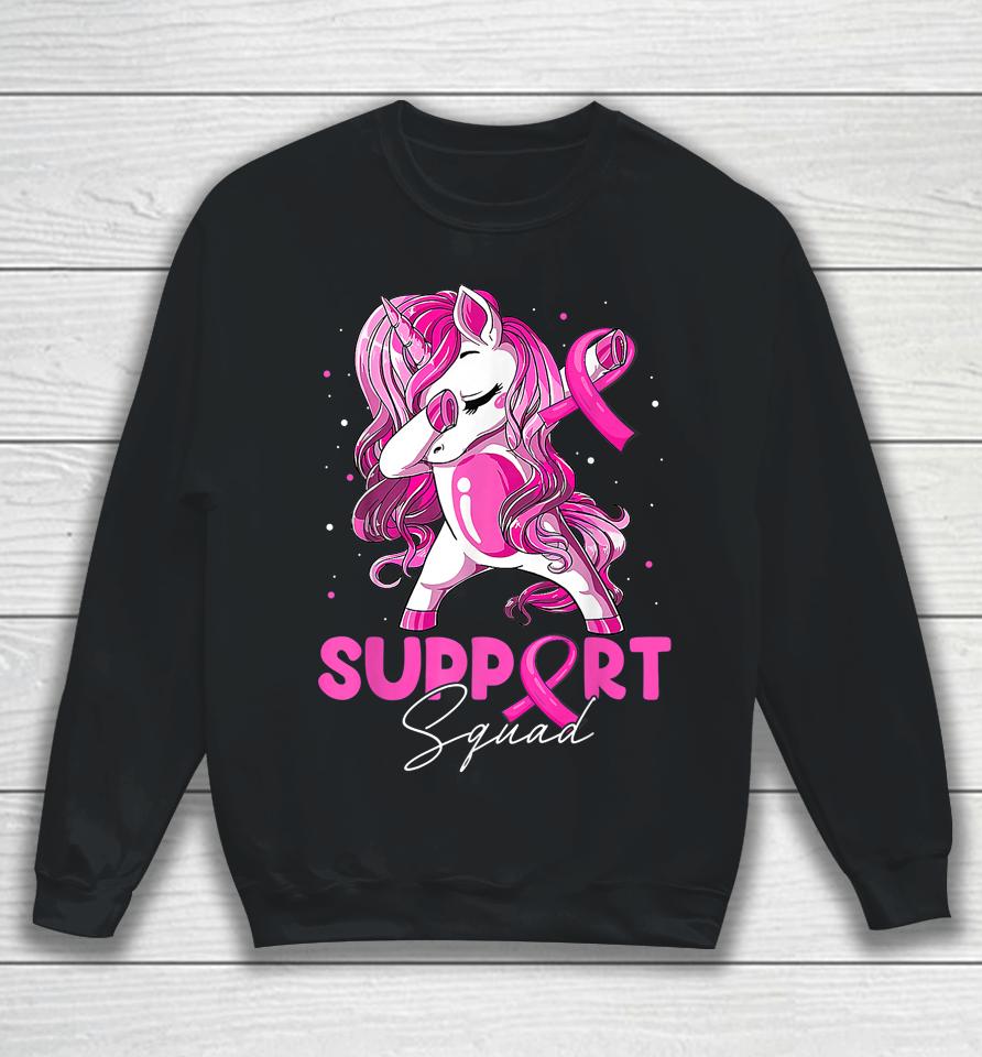 Support Squad Breast Cancer Awareness Pink Dabbing Unicorn Sweatshirt