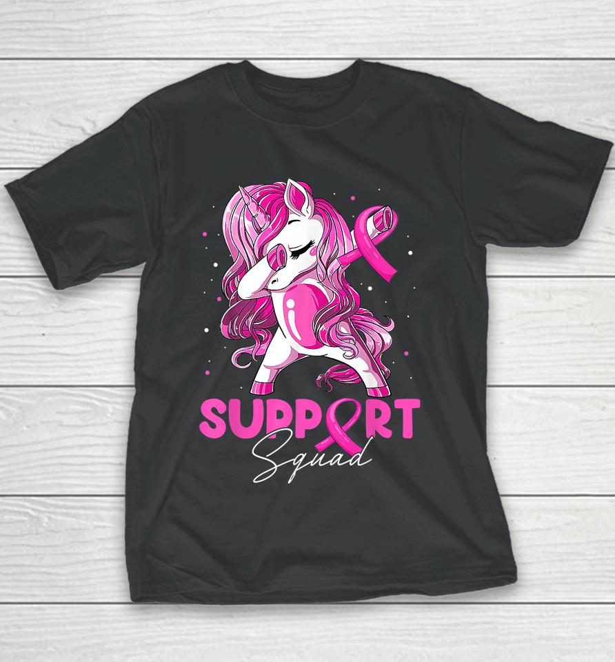 Support Squad Breast Cancer Awareness Pink Dabbing Unicorn Youth T-Shirt