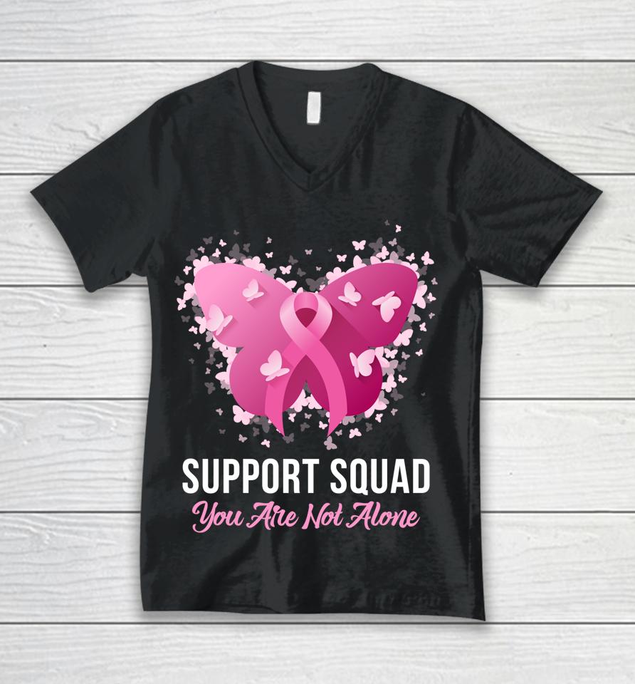 Support Squad Breast Cancer Awareness Pink Ribbon Butterfly Unisex V-Neck T-Shirt