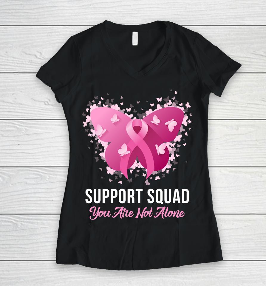 Support Squad Breast Cancer Awareness Pink Ribbon Butterfly Women V-Neck T-Shirt