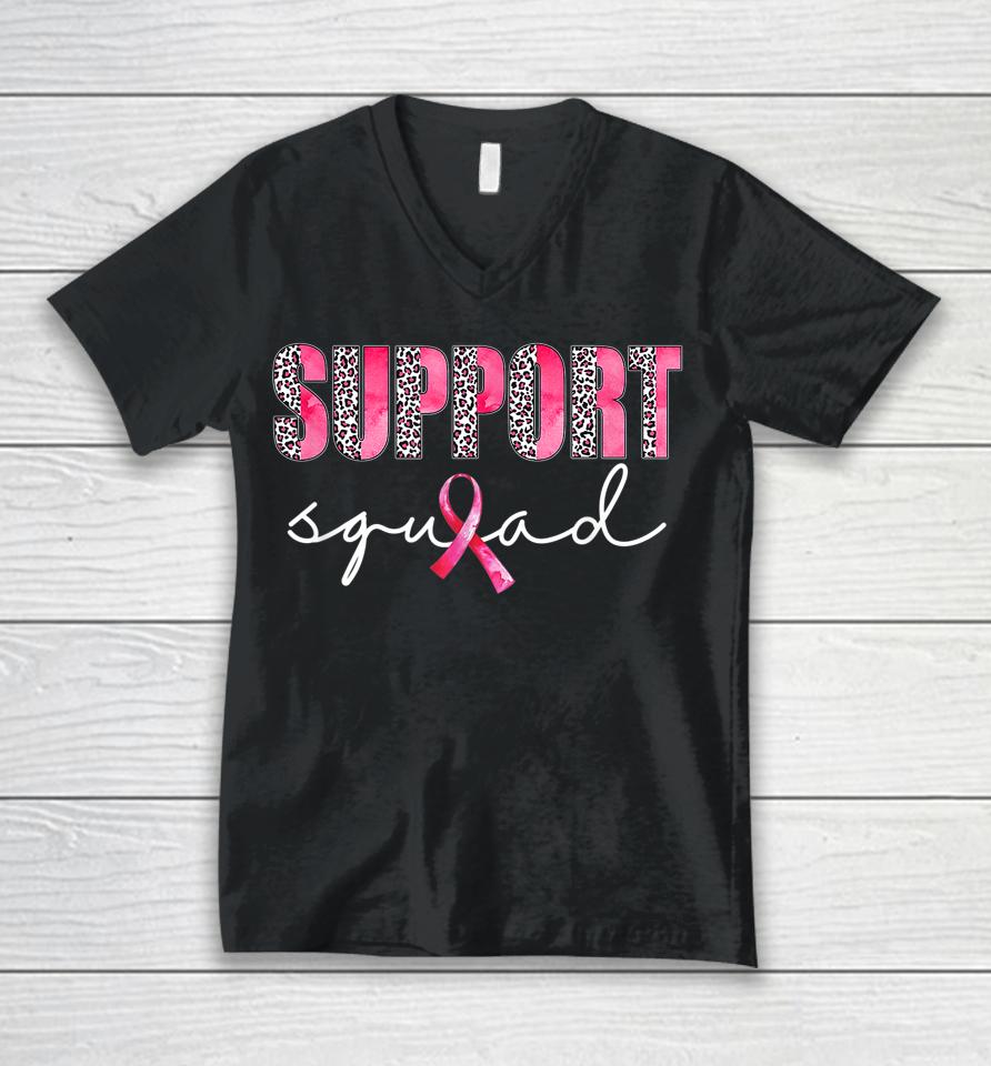 Support Squad Leopard Pink Warrior Breast Cancer Awareness Unisex V-Neck T-Shirt