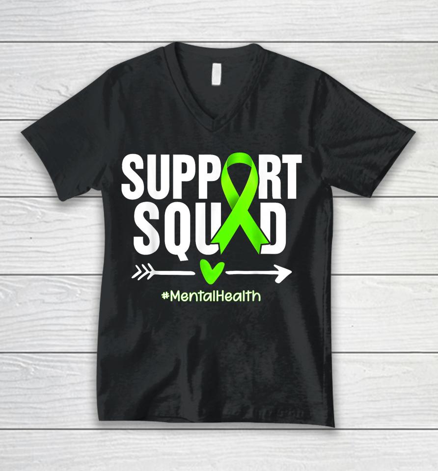 Support Squad Mental Health Awareness Green Ribbon Women Unisex V-Neck T-Shirt