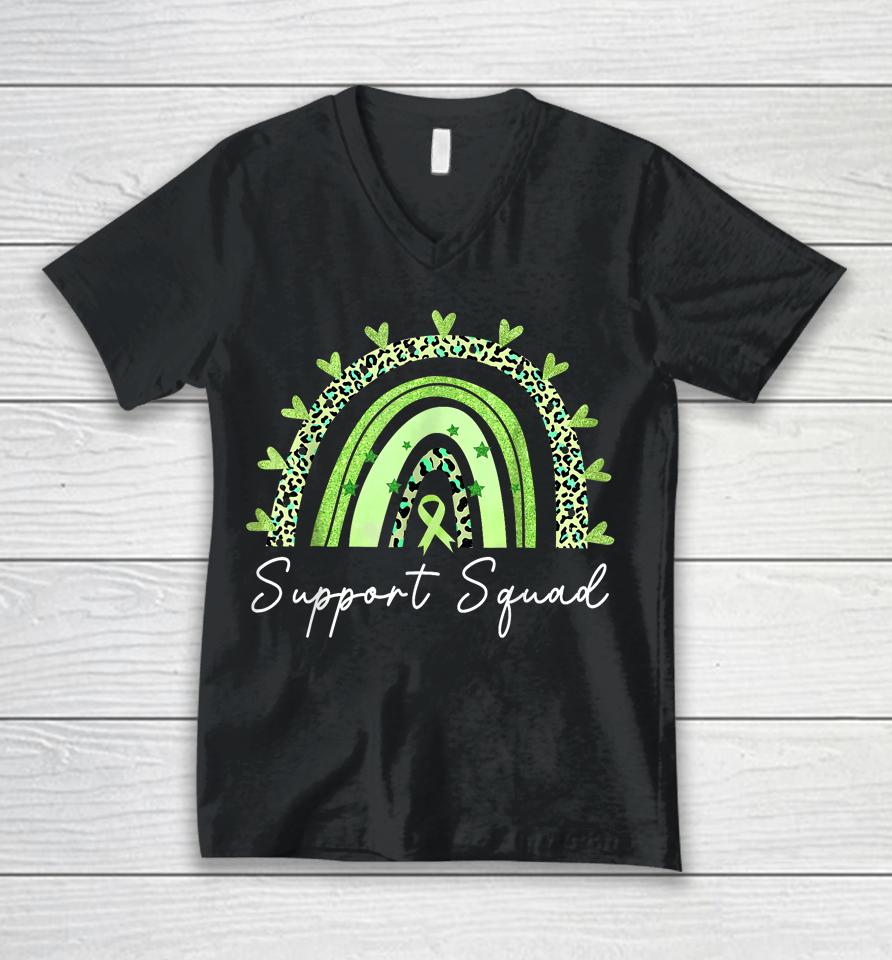 Support Squad Mental Health Awareness Rainbow Green Ribbon Unisex V-Neck T-Shirt