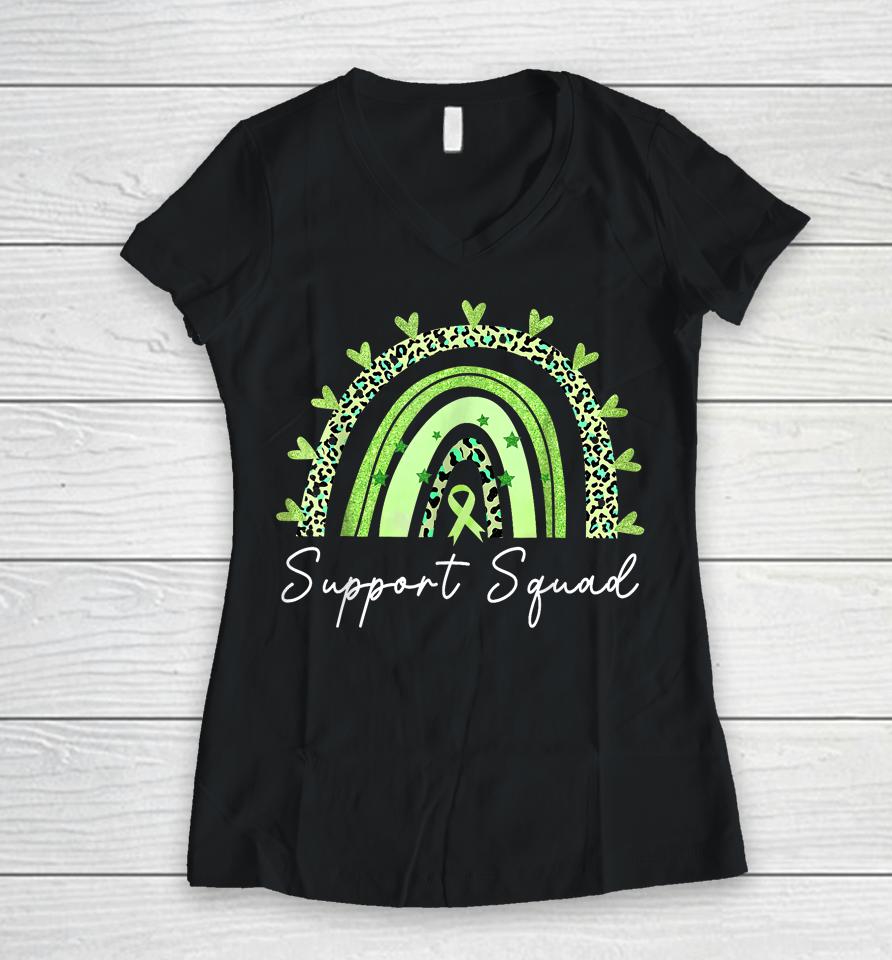 Support Squad Mental Health Awareness Rainbow Green Ribbon Women V-Neck T-Shirt