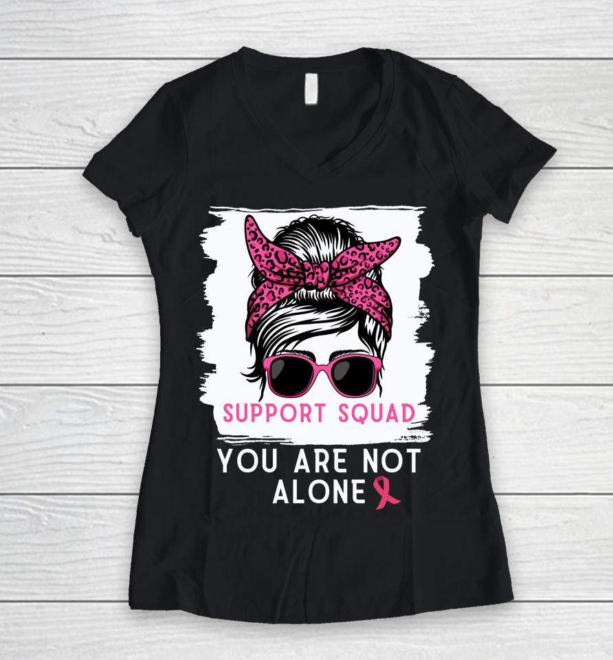 Support Squad Messy Bun Breast Cancer Awareness Women V-Neck T-Shirt