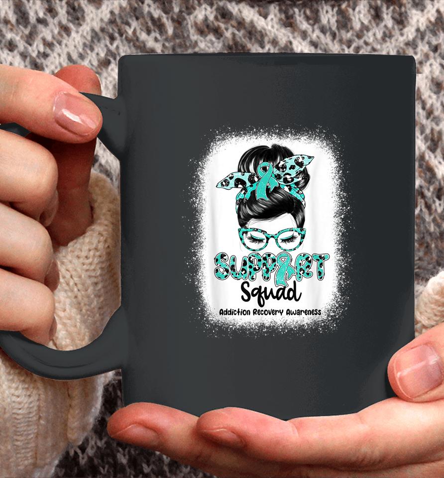 Support Squad Messy Bun Teal Ribbon Addiction Recovery Coffee Mug