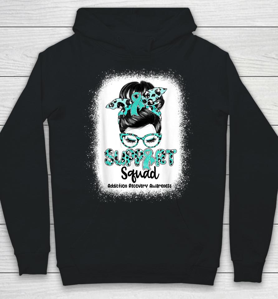 Support Squad Messy Bun Teal Ribbon Addiction Recovery Hoodie