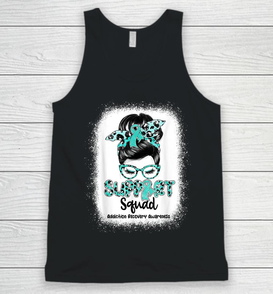 Support Squad Messy Bun Teal Ribbon Addiction Recovery Unisex Tank Top
