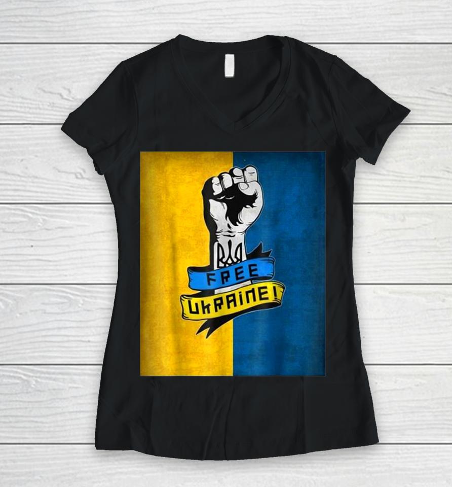 Support Ukraine I Stand With Ukraine Flag Free Ukraine Women V-Neck T-Shirt