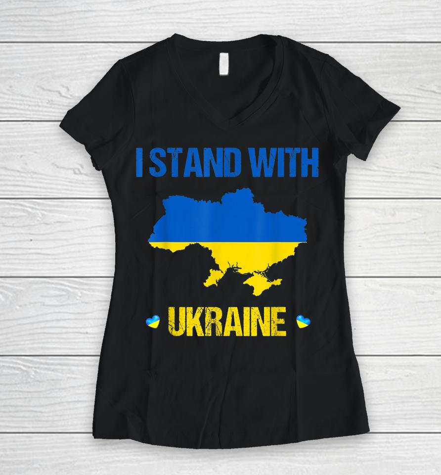 Support Ukraine I Stand With Ukraine Ukrainian Flag Women V-Neck T-Shirt