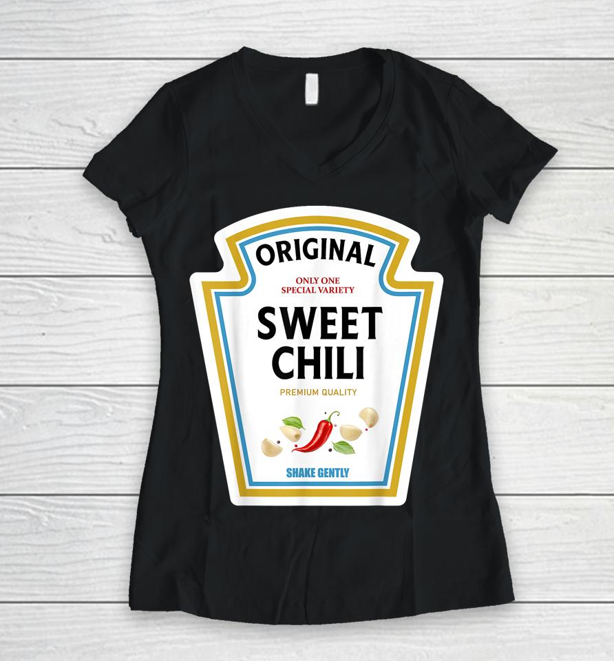 Sweet Chili Halloween 2023 Costume Family Matching Ketchup Women V-Neck T-Shirt