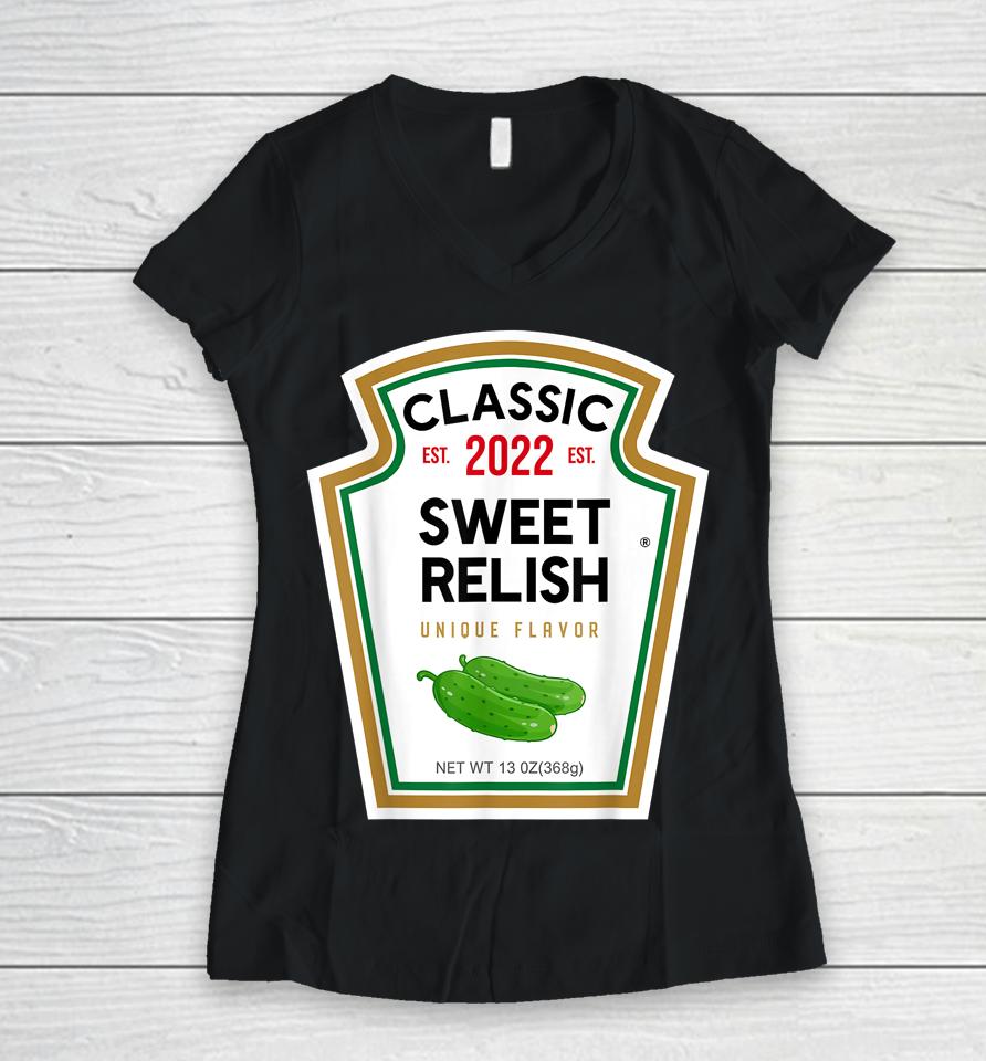 Sweet Relish Diy Halloween Costume Condiment Green Pickle Women V-Neck T-Shirt