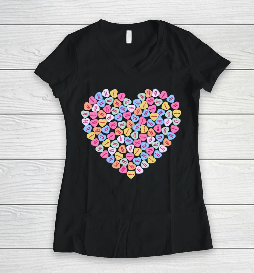 Sweetea Merch Candy Hearts Women V-Neck T-Shirt