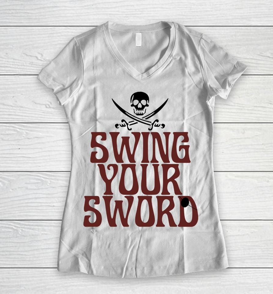 Swing Your Sword Mike Leach Women V-Neck T-Shirt