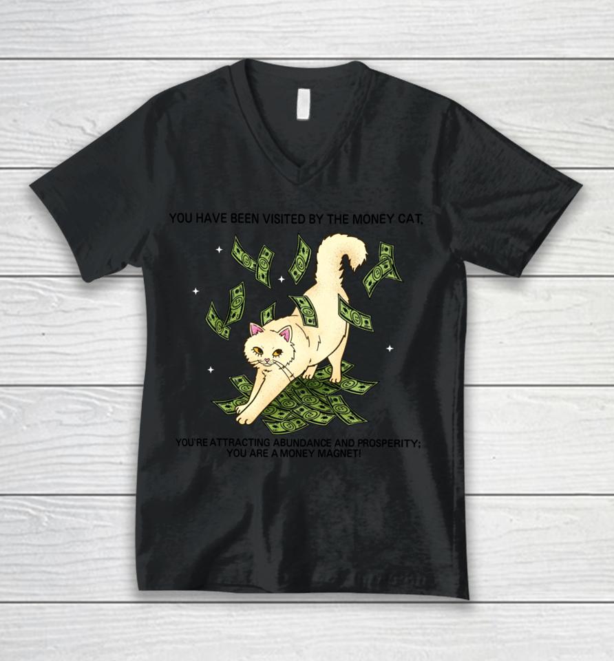 Syddivinetarot You Have Been Visited By The Money Cat Unisex V-Neck T-Shirt
