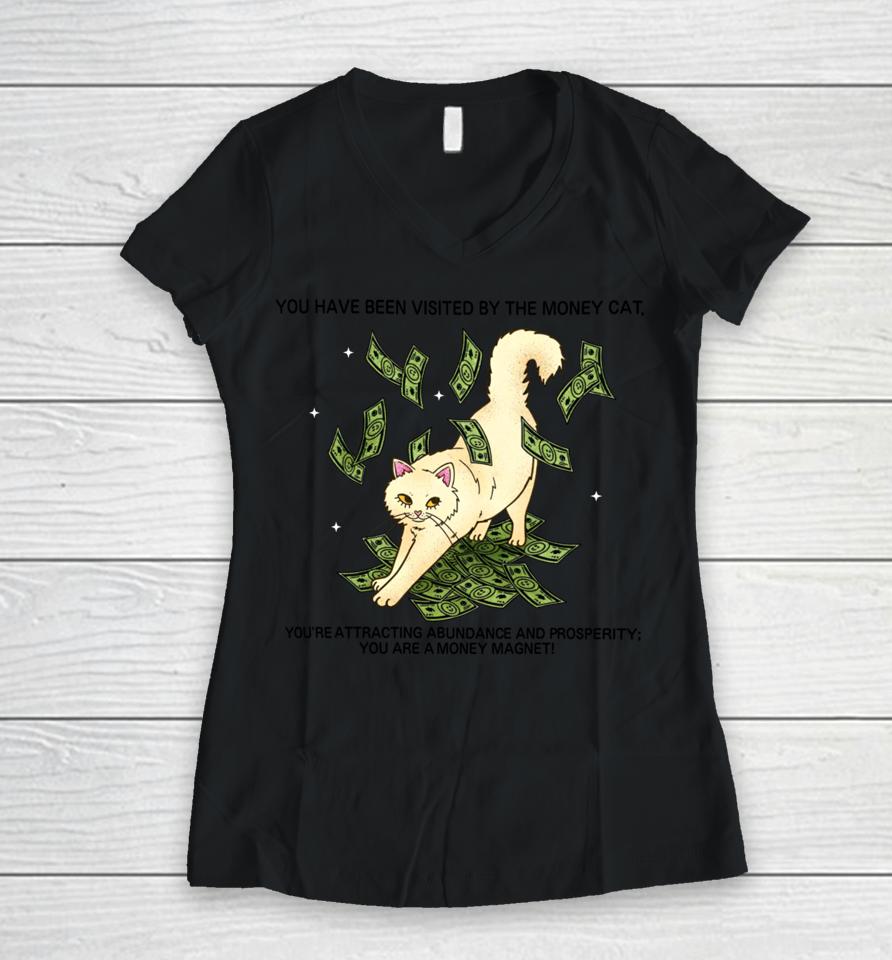 Syddivinetarot You Have Been Visited By The Money Cat Women V-Neck T-Shirt