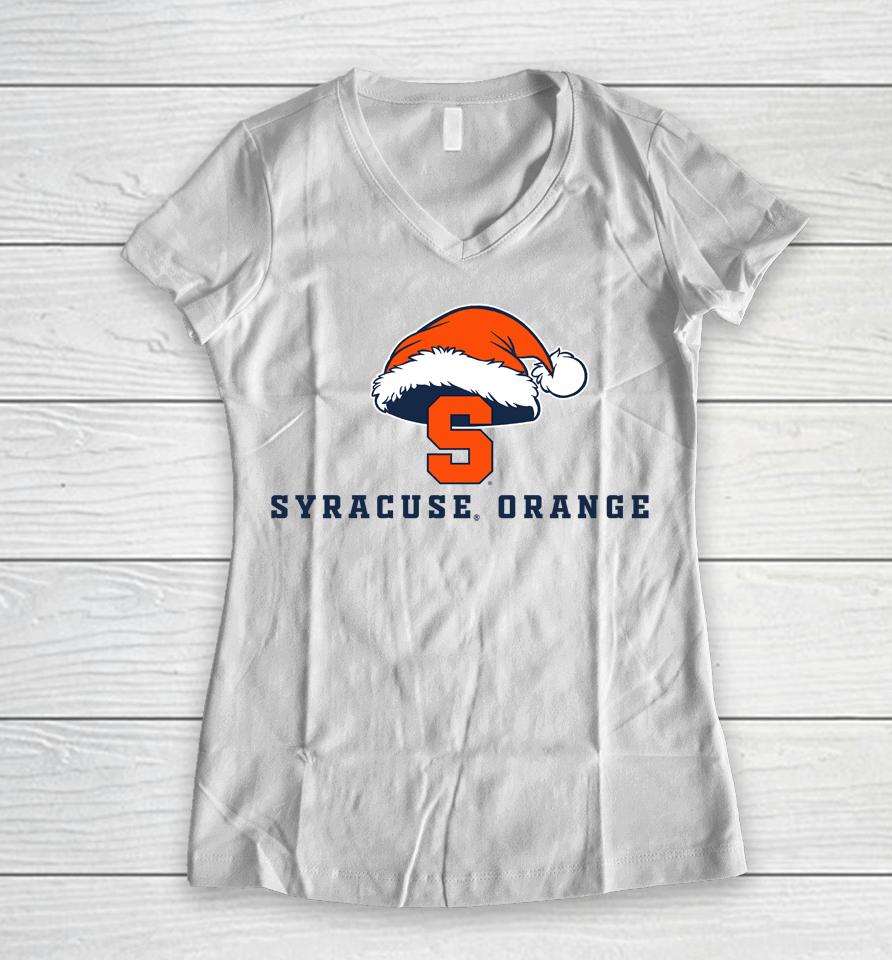 Syracuse Merch Syracuse Orange Logo With Santa Hat Women V-Neck T-Shirt