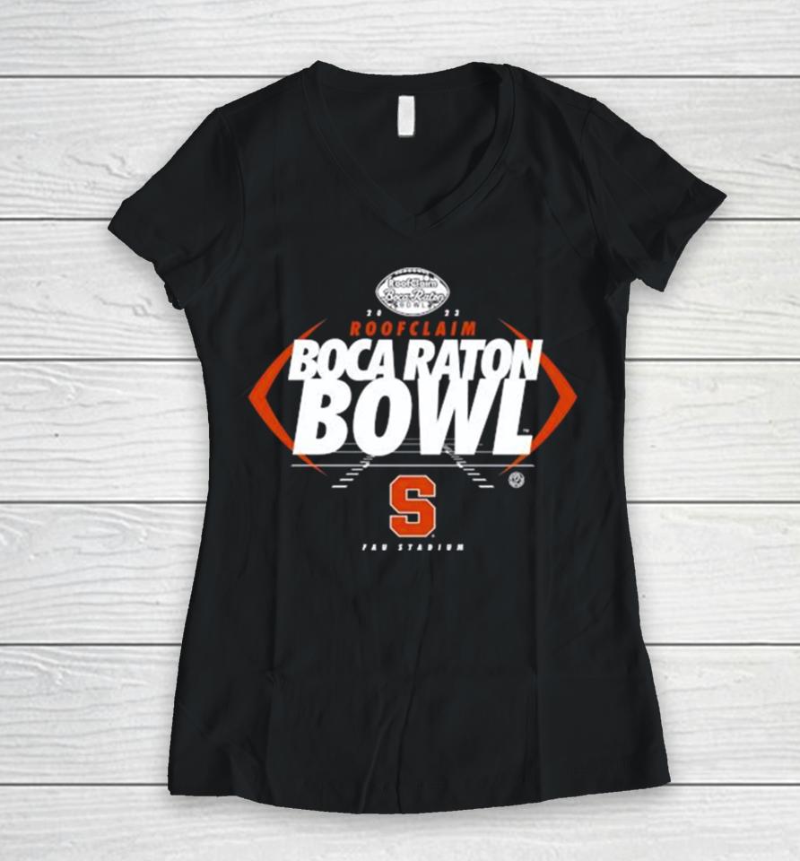 Syracuse Orange Football 2023 Roofclaim Boca Raton Bowl Fau Stadium Women V-Neck T-Shirt