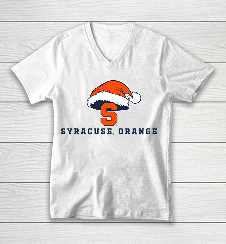Syracuse Orange Logo With Santa Hat Merry Christmas Unisex V-Neck T-Shirt