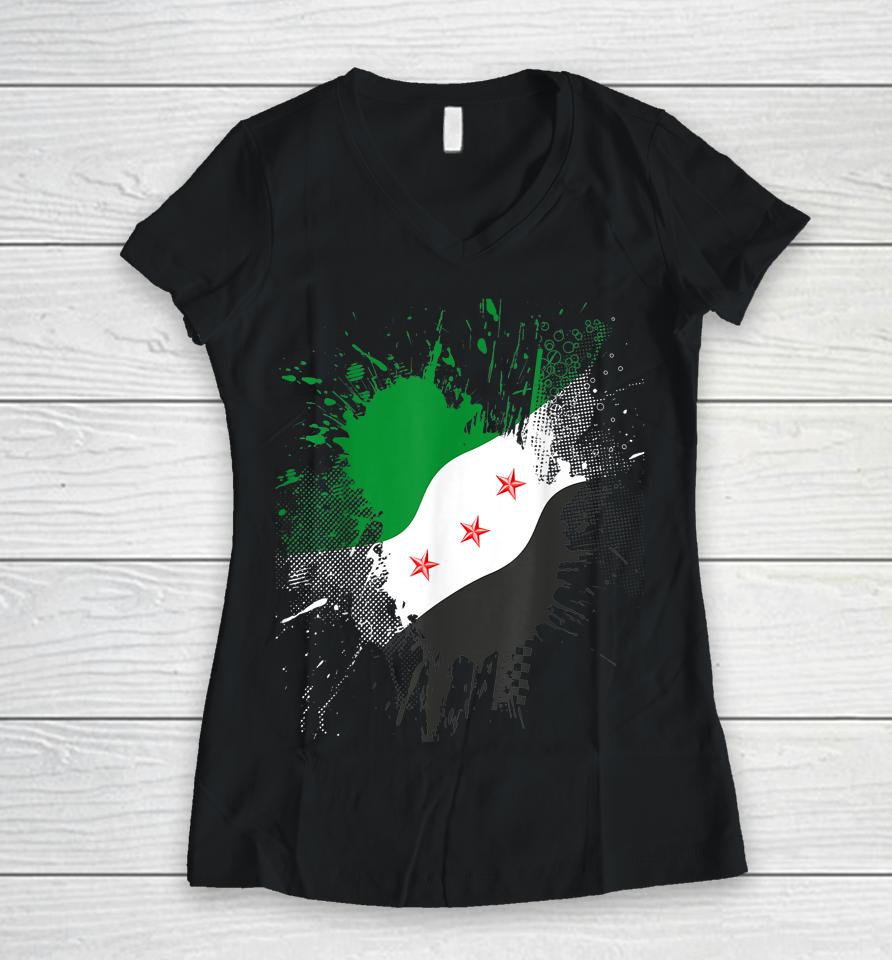 Syria Revolution Green Syrian Flag Free Syria Women V-Neck T-Shirt