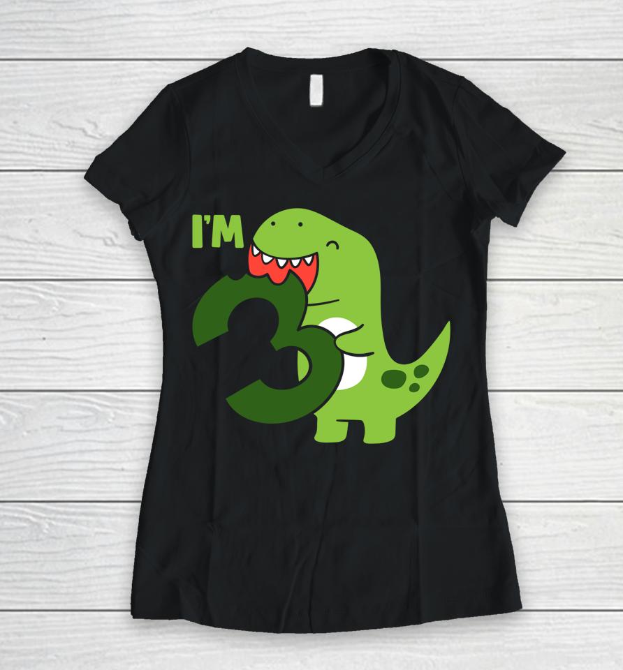 T-Rex 3Rd Birthday 3 Year Old Boy Women V-Neck T-Shirt