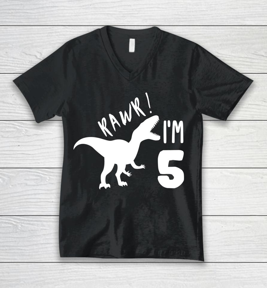 T-Rex Dino Boys Gift Cute Kids &Amp; Toddler 5Th Birthday Unisex V-Neck T-Shirt