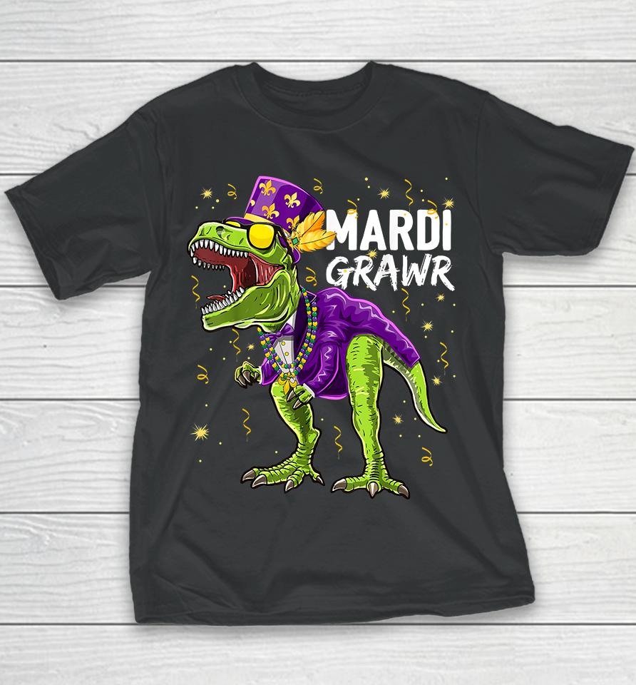 T-Rex Dinosaur Mardi Grawr Youth T-Shirt