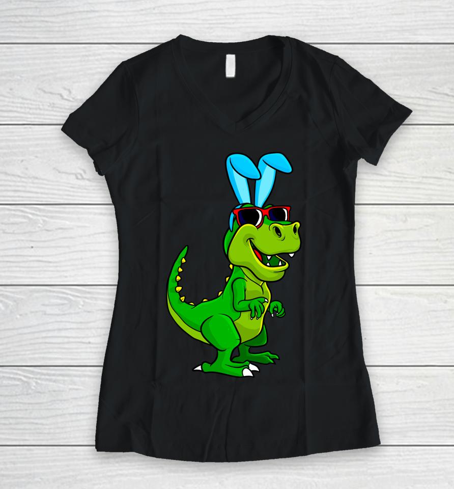 T Rex Easter Bunny Dinosaur Lover Boys Girls Kids Easter Women V-Neck T-Shirt