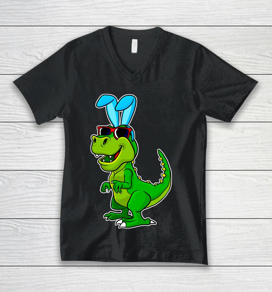T Rex Easter Bunny Funny Dinosaur Boys Basket Stuffers Kids Unisex V-Neck T-Shirt