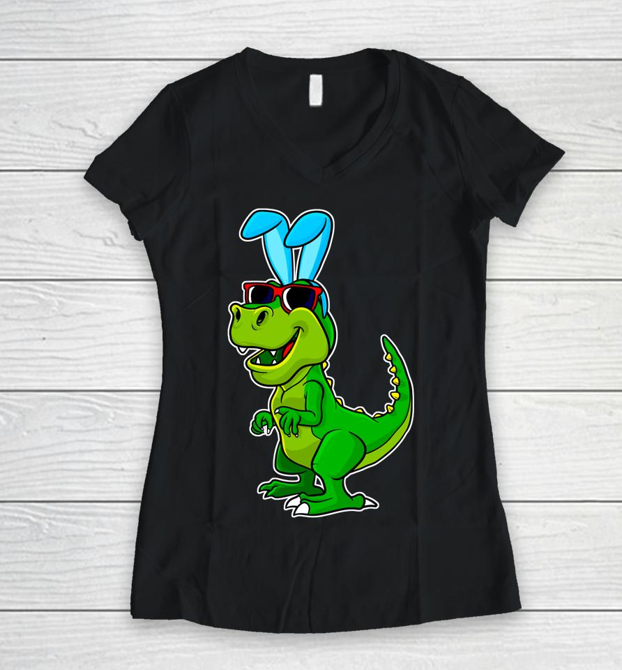 T Rex Easter Bunny Funny Dinosaur Boys Basket Stuffers Kids Women V-Neck T-Shirt