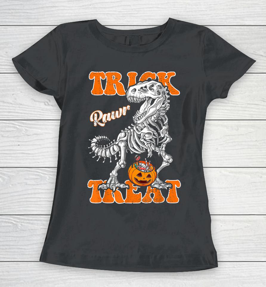 T-Rex Halloween Boys Kids Dinosaur Skeleton Scary Pumpkin Women T-Shirt