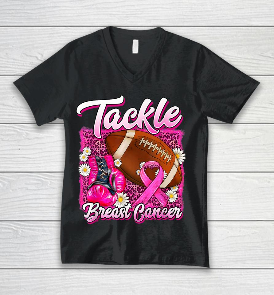 Tackle Breast Cancer Awareness Football Pink Ribbon Unisex V-Neck T-Shirt